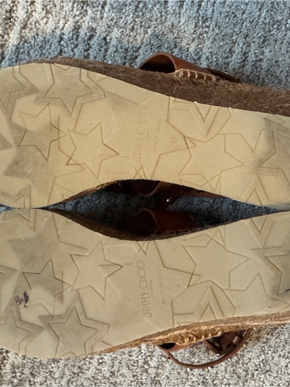 Jimmy Choo Gold Studded Brown Leather Espadrille Wedge Sandals 41 // 9.5 / 10 - Picture 9 of 10